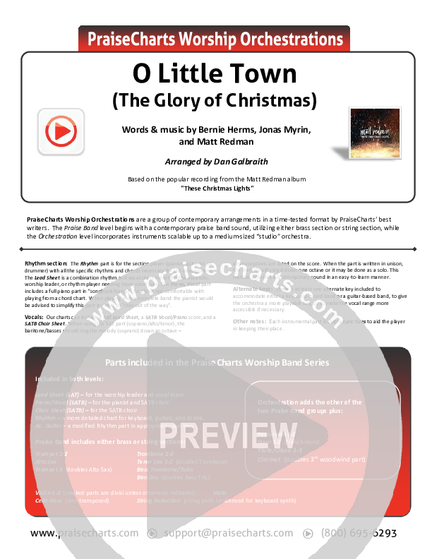 O Little Town (The Glory Of Christmas) Cover Sheet (Matt Redman)