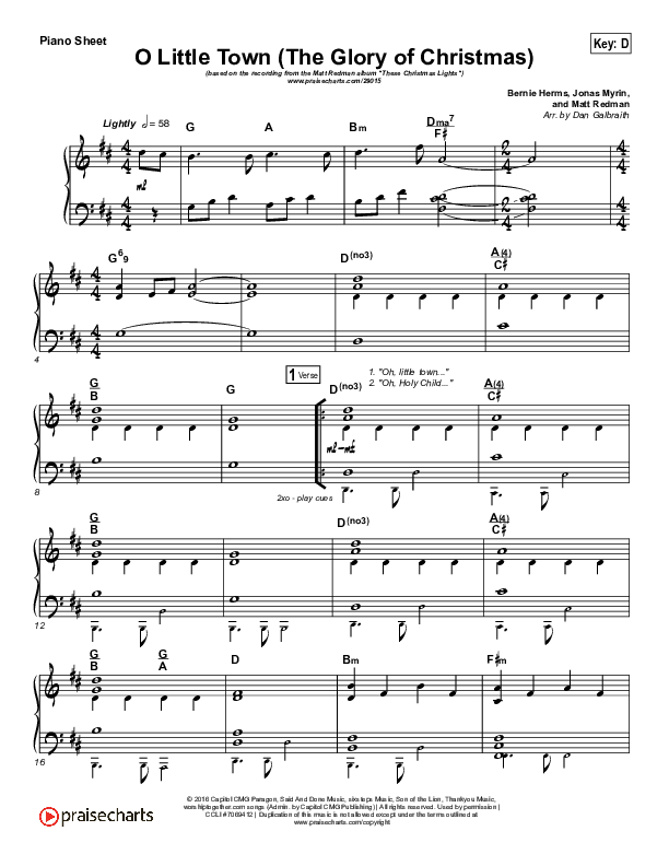 O Little Town (The Glory Of Christmas) Piano Sheet (Matt Redman)