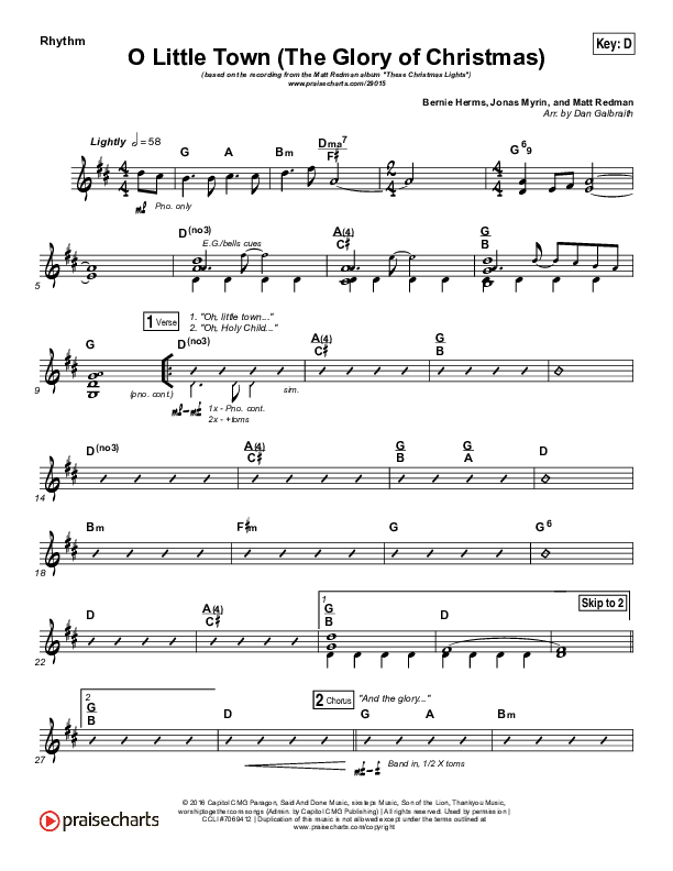 O Little Town (The Glory Of Christmas) Rhythm Chart (Print Only) (Matt Redman)