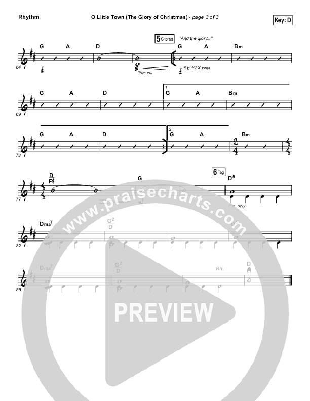 O Little Town (The Glory Of Christmas) Rhythm Chart (Matt Redman)