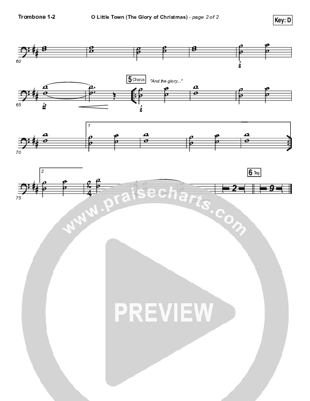 O Little Town (The Glory Of Christmas) Trombone 1/2 (Matt Redman)