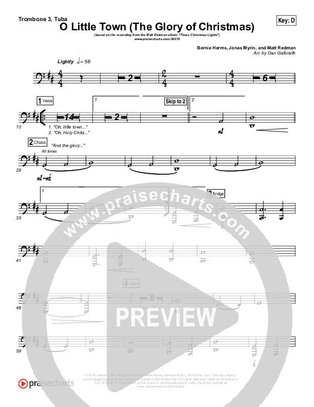 O Little Town (The Glory Of Christmas) Trombone 3/Tuba (Matt Redman)