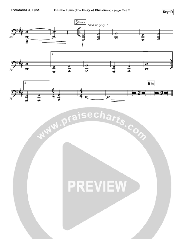 O Little Town (The Glory Of Christmas) Trombone 3/Tuba (Matt Redman)