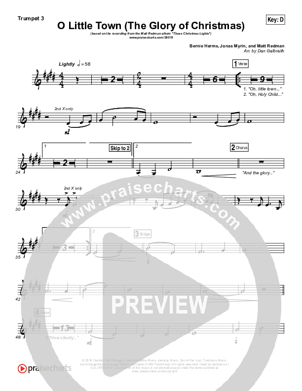 O Little Town (The Glory Of Christmas) Trumpet 3 (Matt Redman)