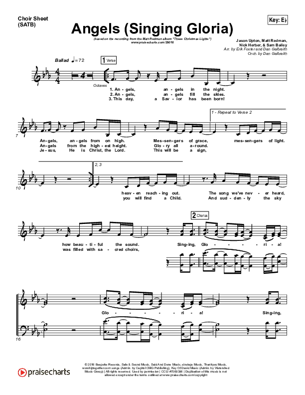 Angels (Singing Gloria) Choir Sheet (SATB) (Matt Redman / Chris Tomlin)