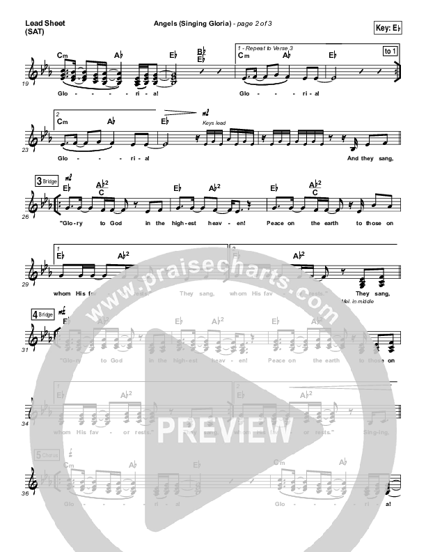Angels (Singing Gloria) Lead Sheet (SAT) (Matt Redman / Chris Tomlin)