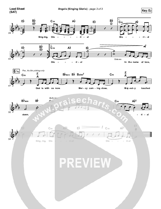 Angels (Singing Gloria) Lead Sheet (SAT) (Matt Redman / Chris Tomlin)