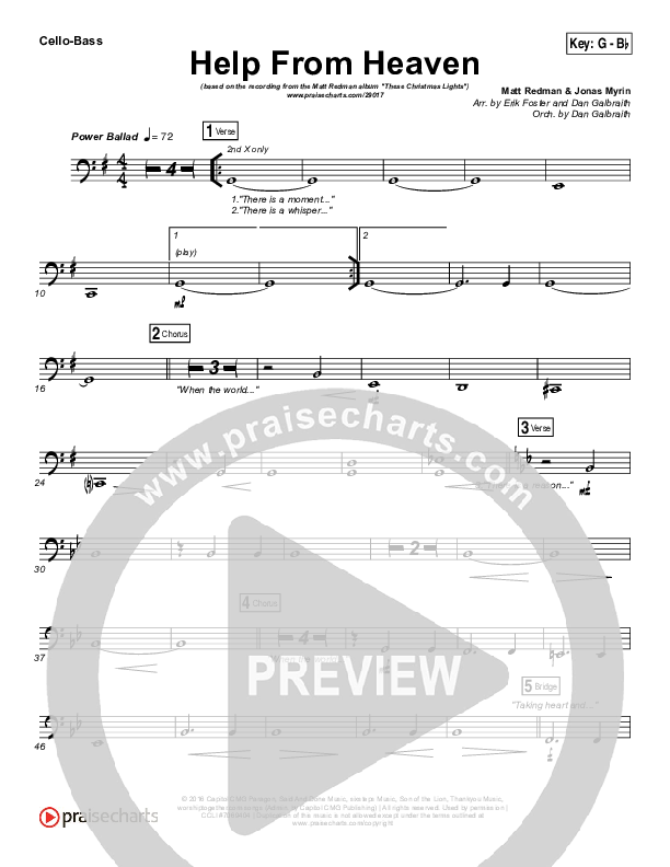 Help From Heaven Cello/Bass (Matt Redman / Natasha Bedingfield)