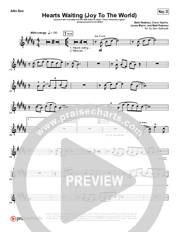 Hearts Waiting (Joy To The World) Alto Sax (Matt Redman)