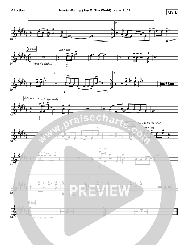 Hearts Waiting (Joy To The World) Alto Sax (Matt Redman)