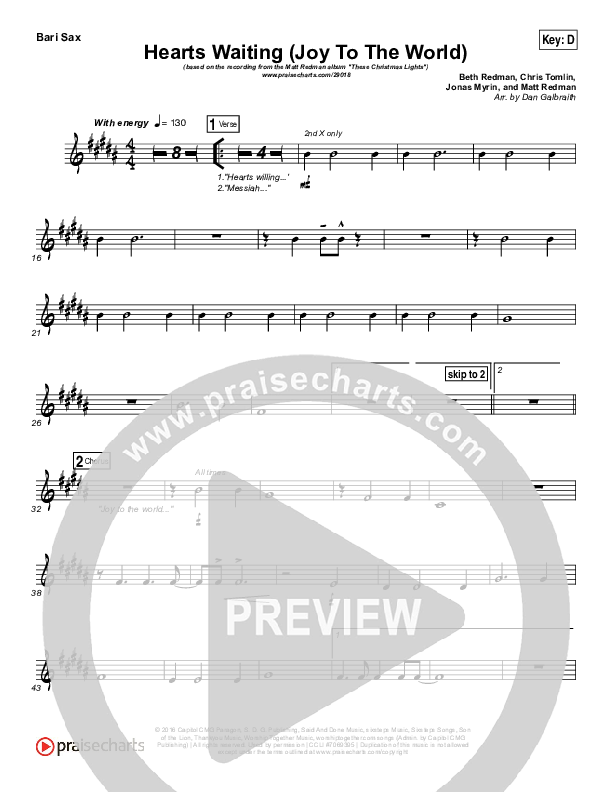 Hearts Waiting (Joy To The World) Bari Sax (Matt Redman)