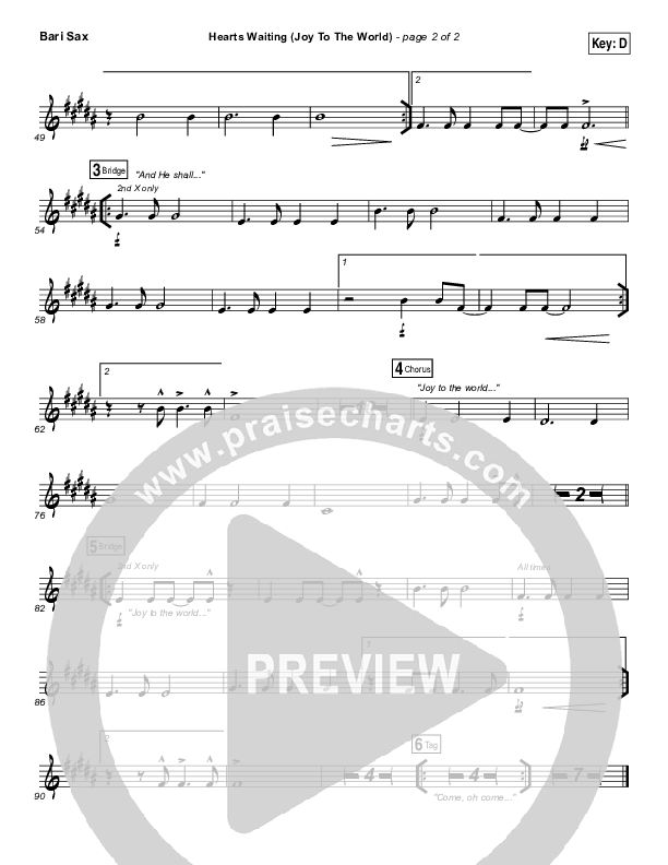 Hearts Waiting (Joy To The World) Bari Sax (Matt Redman)