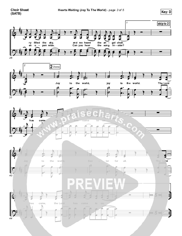 Hearts Waiting (Joy To The World) Choir Sheet (SATB) (Matt Redman)
