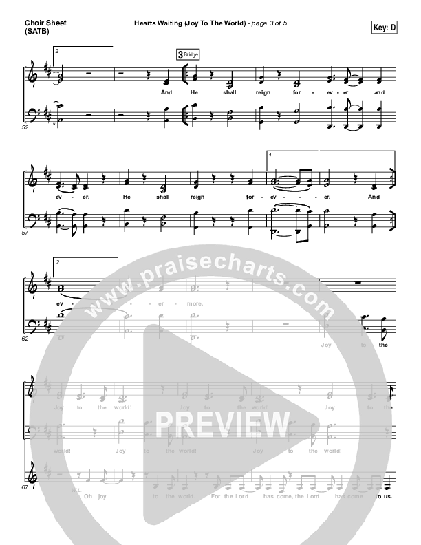 Hearts Waiting (Joy To The World) Choir Sheet (SATB) (Matt Redman)