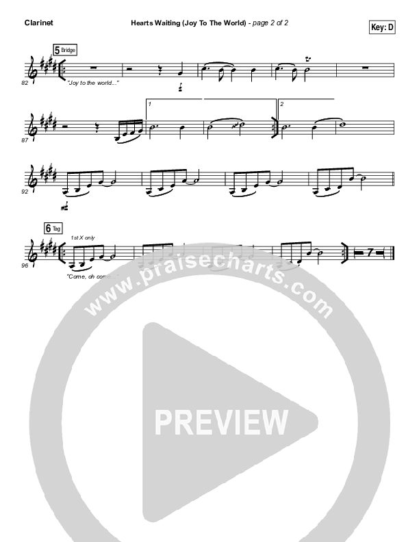 Hearts Waiting (Joy To The World) Clarinet (Matt Redman)