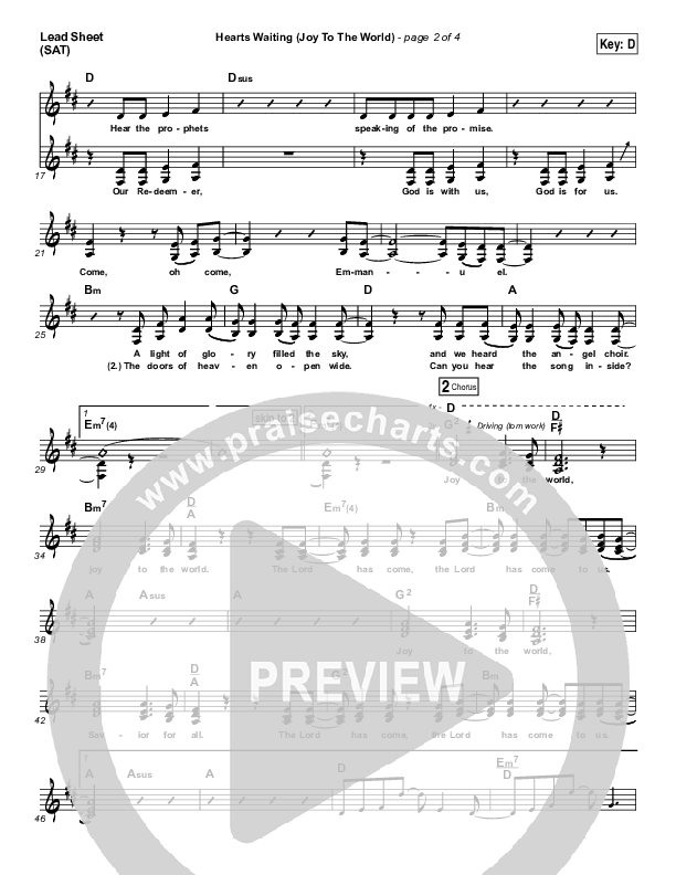Hearts Waiting (Joy To The World) Lead Sheet (SAT) (Matt Redman)