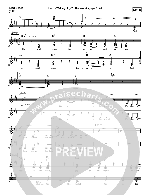 Hearts Waiting (Joy To The World) Lead Sheet (SAT) (Matt Redman)