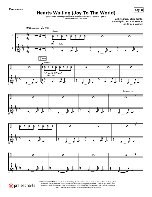 Hearts Waiting (Joy To The World) Percussion (Matt Redman)