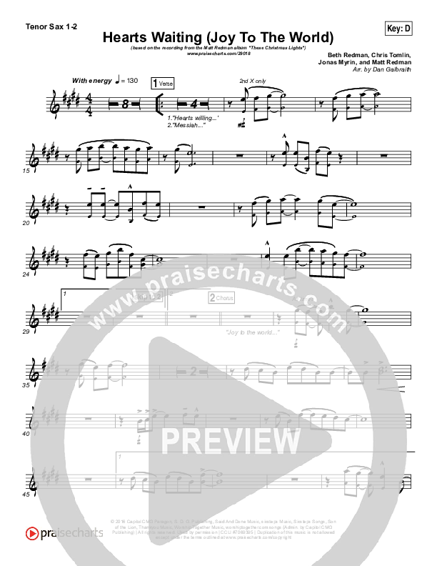 Hearts Waiting (Joy To The World) Tenor Sax 1/2 (Matt Redman)