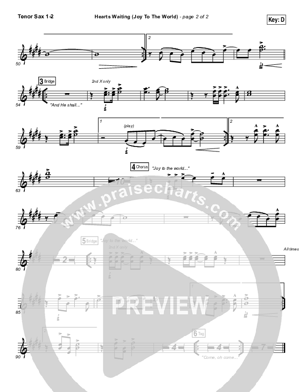 Hearts Waiting (Joy To The World) Tenor Sax 1/2 (Matt Redman)