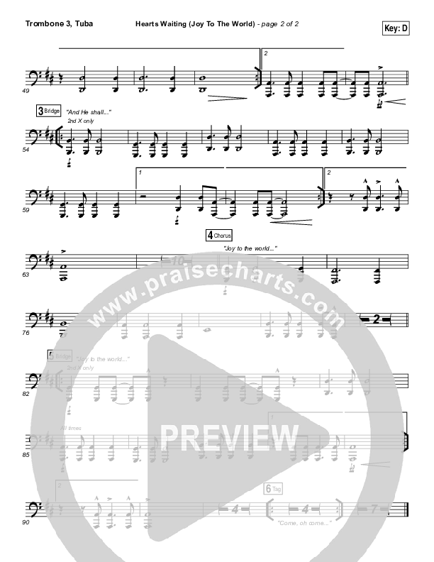 Hearts Waiting (Joy To The World) Trombone 3/Tuba (Matt Redman)