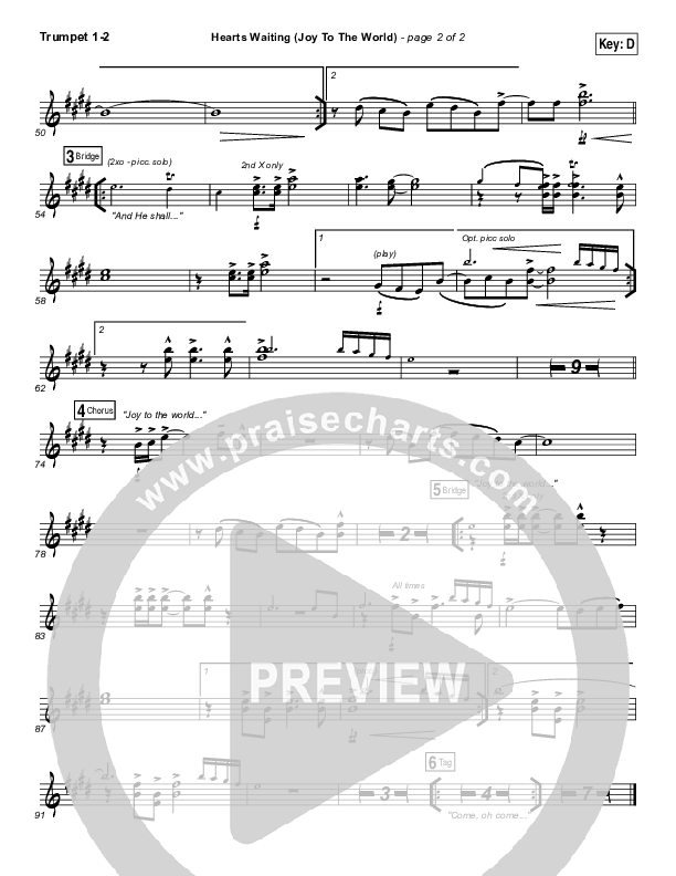 Hearts Waiting (Joy To The World) Trumpet 1,2 (Matt Redman)