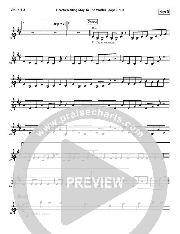 Hearts Waiting (Joy To The World) Violin 1/2 (Matt Redman)