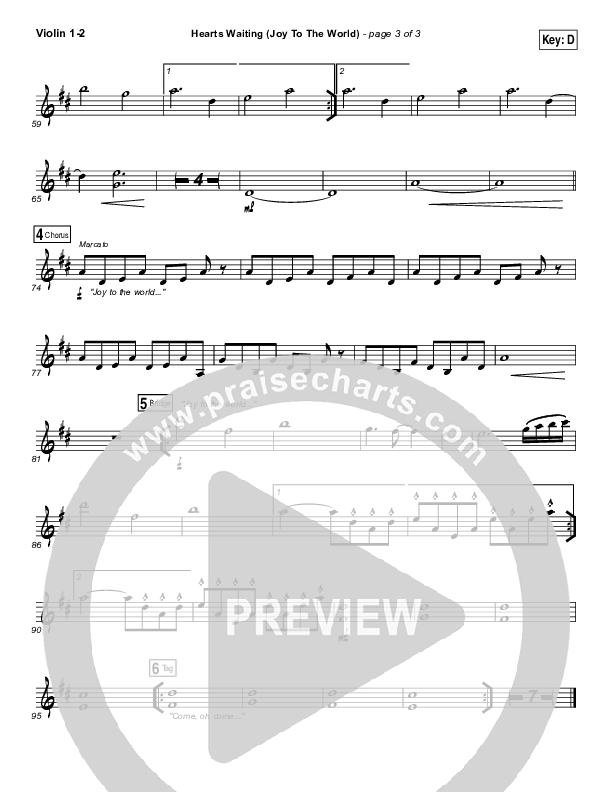 Hearts Waiting (Joy To The World) Violin 1/2 (Matt Redman)