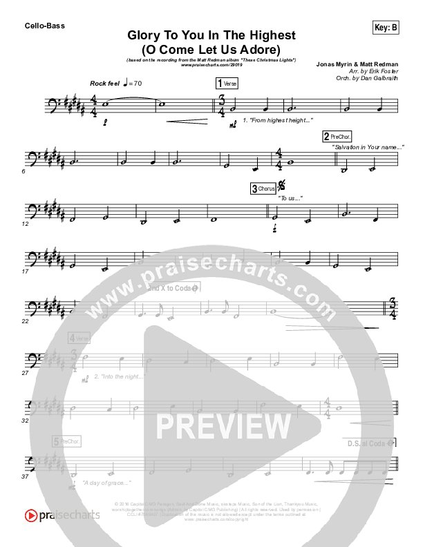 Glory To You In The Highest (O Come Let Us Adore) Cello/Bass (Matt Redman / Tasha Cobbs Leonard)