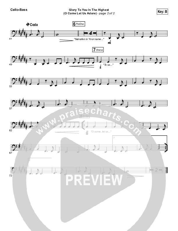 Glory To You In The Highest (O Come Let Us Adore) Cello/Bass (Matt Redman / Tasha Cobbs Leonard)