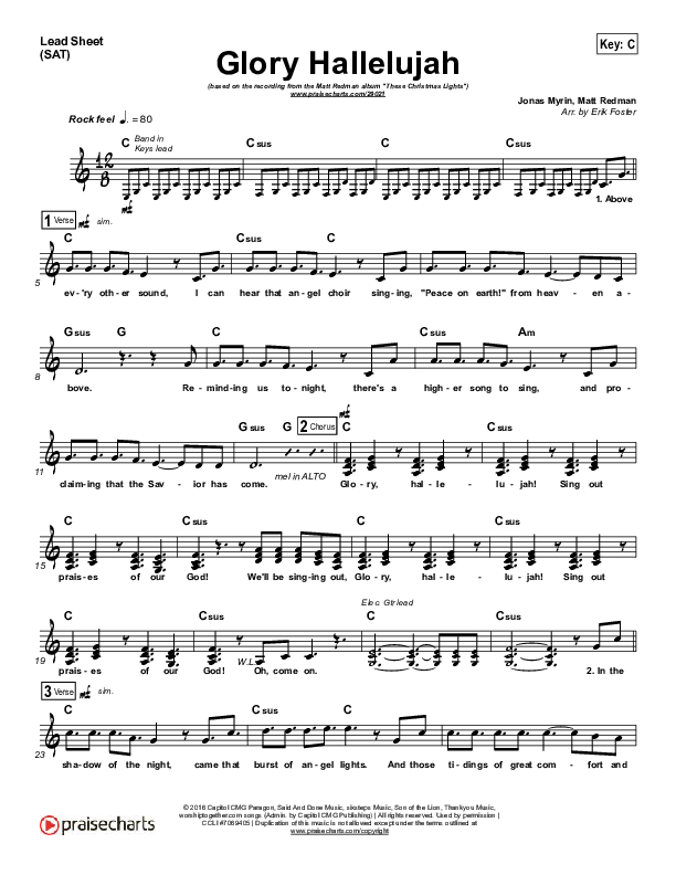 Glory Hallelujah Lead Sheet (SAT) (Matt Redman)