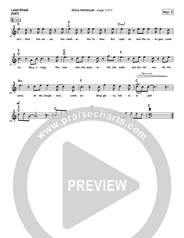 Glory Hallelujah Lead Sheet (SAT) (Matt Redman)