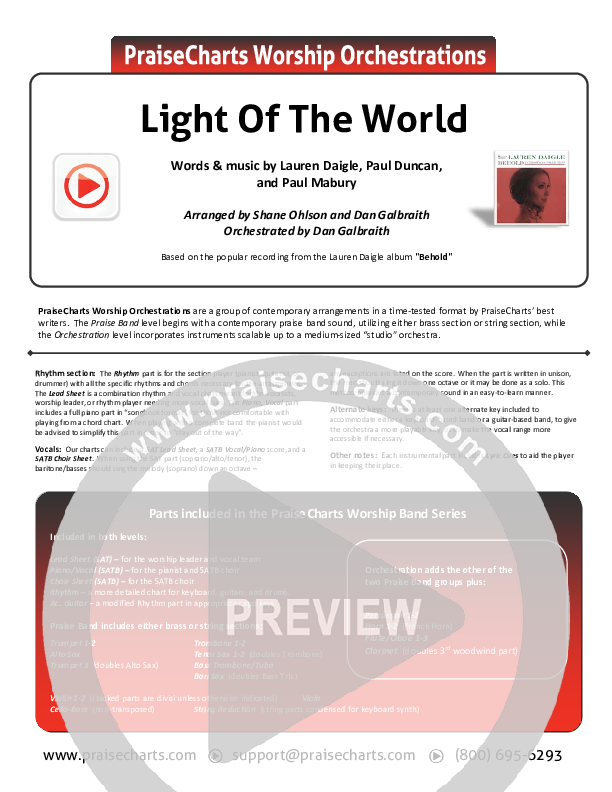Light Of The World Cover Sheet (Lauren Daigle)