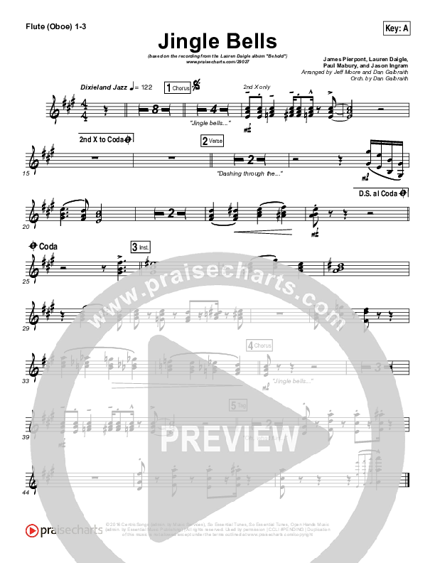 Jingle Bells Flute/Oboe Sheet Music PDF (Lauren Daigle) PraiseCharts