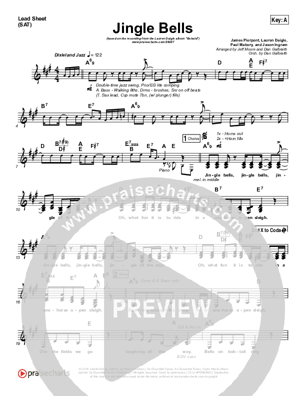 Jingle Bells Lead Sheet (SAT) (Lauren Daigle)