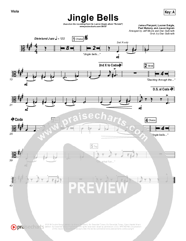Jingle Bells Viola Sheet Music PDF (Lauren Daigle) PraiseCharts