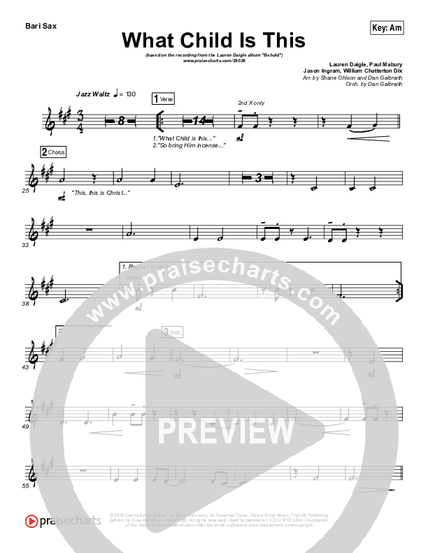 What Child Is This Bari Sax (Lauren Daigle)