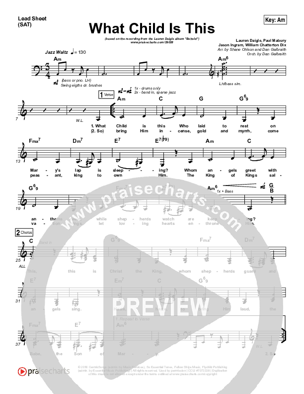 What Child Is This Lead Sheet (SAT) (Lauren Daigle)