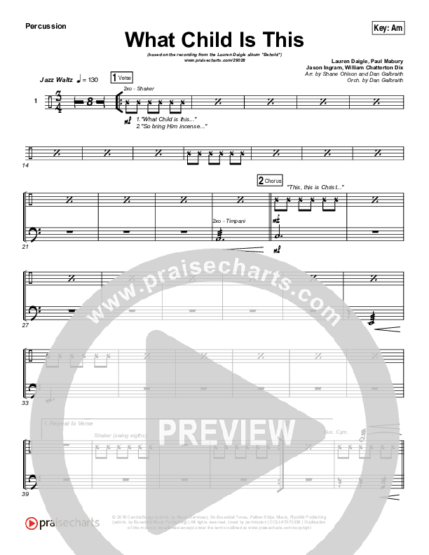 What Child Is This Percussion (Lauren Daigle)