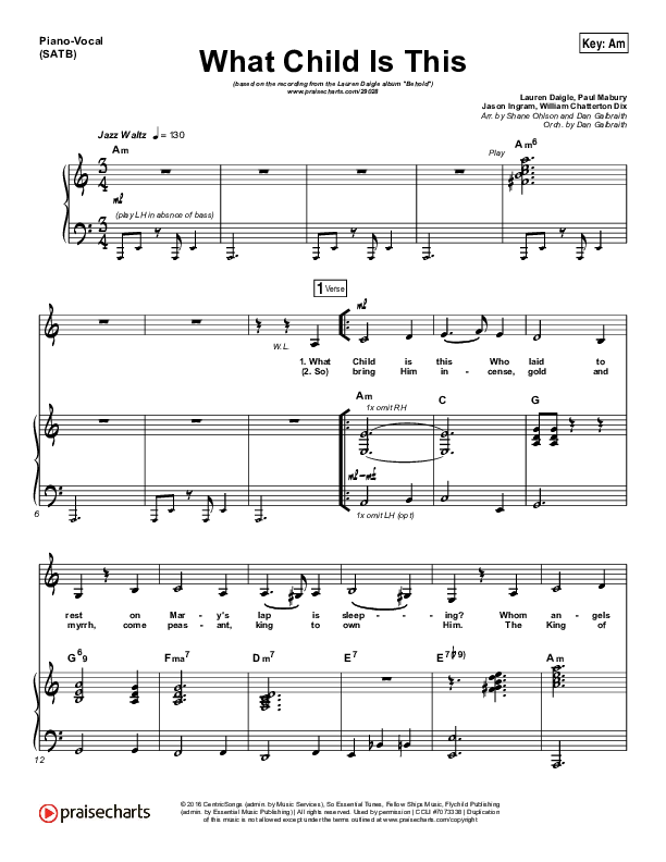 What Child Is This Piano/Vocal (SATB) (Lauren Daigle)