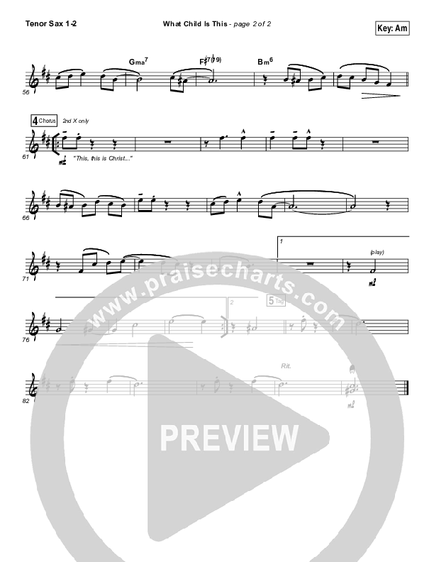 What Child Is This Tenor Sax 1/2 (Lauren Daigle)