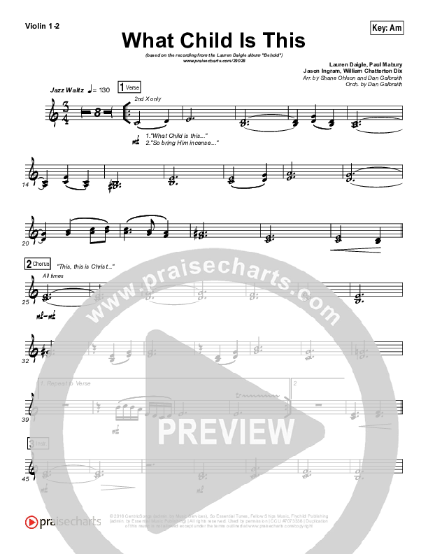 What Child Is This Violin 1/2 (Lauren Daigle)