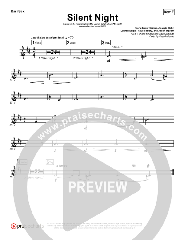 Silent Night Bari Sax (Lauren Daigle)