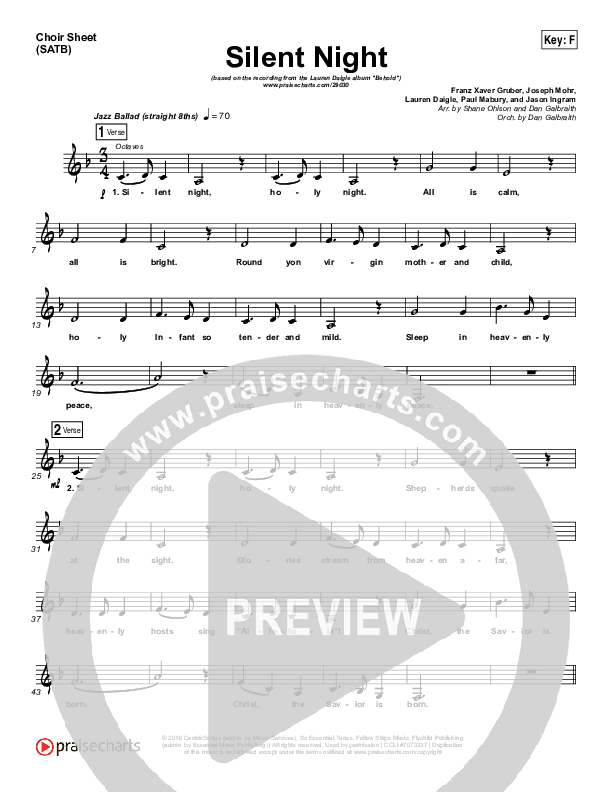 Silent Night Choir Sheet (SATB) (Lauren Daigle)