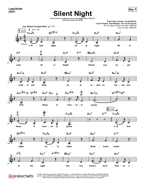 Silent Night Lead Sheet (SAT) (Lauren Daigle)