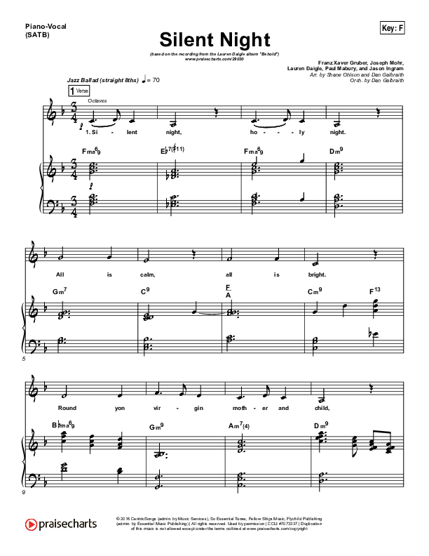 Silent Night Piano/Vocal (SATB) (Lauren Daigle)