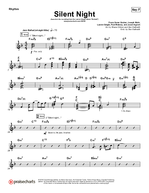 Silent Night Rhythm Chart (Lauren Daigle)