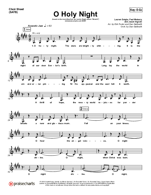 O Holy Night Choir Sheet (SATB) (Lauren Daigle)