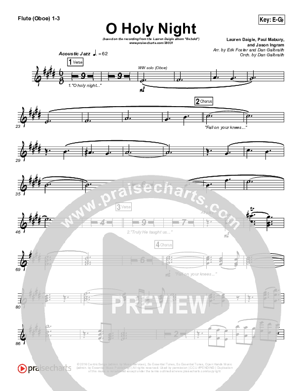 O Holy Night Flute/Oboe 1/2/3 (Lauren Daigle)