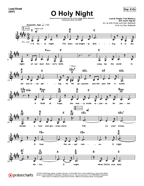 O Holy Night Lead Sheet (SAT) (Lauren Daigle)